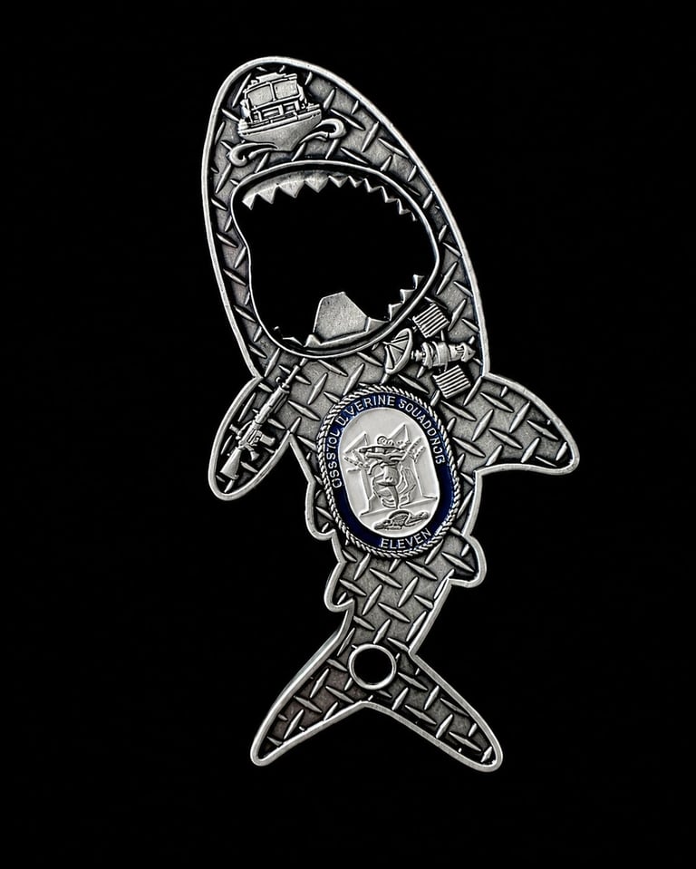 Steampunk mechanical shark illustration with metal gears and rivets on black background